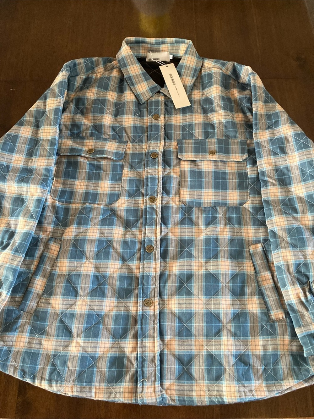 Teamsesh Born From Shade Quilted Blue Plaid Button-Up Shirt Jacket